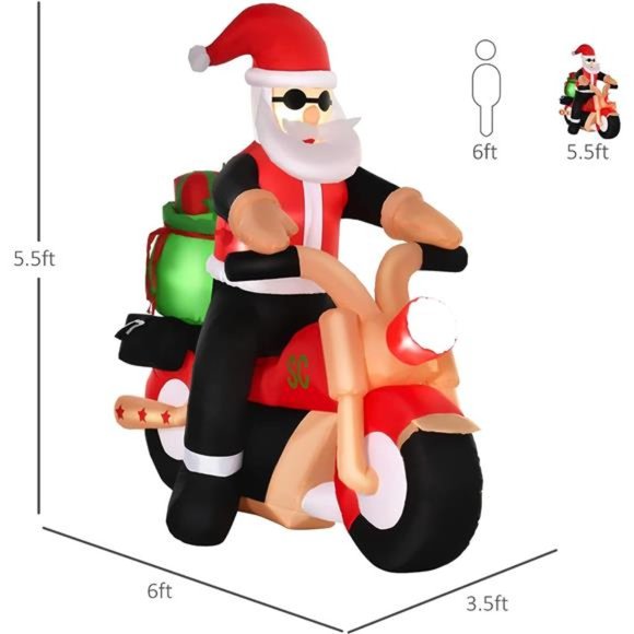 6' Christmas Inflatable Santa Claus Riding A Motorcycle Blow-Up Decor - Picture 3 of 8